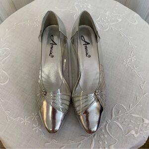 Silver, Vinyl, Rhinestone Shoes